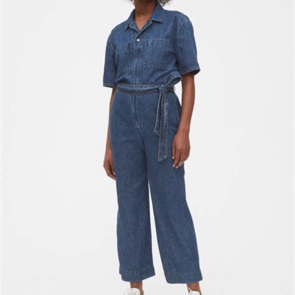 Gap tie belt denim utility jumpsuit NWOT